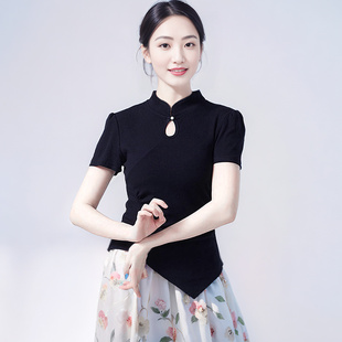 古典舞上衣练功服女中国舞旗袍短袖修身成人形体舞蹈显瘦基训服装