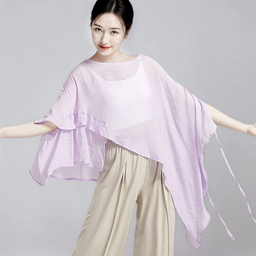现代舞蹈服女上衣宽松飘逸仙气中国舞纱衣古典舞罩衫练功服装成人
