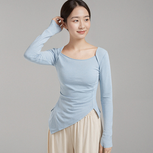 现代舞练功服方领女夏季短袖形体服上衣教师古典舞斜角演出舞蹈服