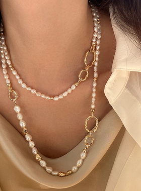 小众复古巴洛克异型天然淡水珍珠项链女轻奢锁骨链毛衣链秋冬颈链