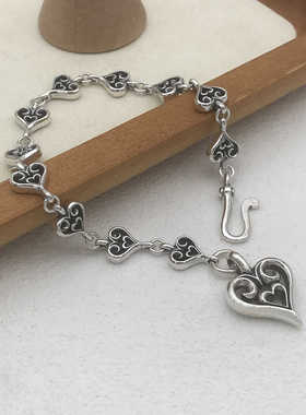 爱心形手链纯银复古时尚个性潮饰