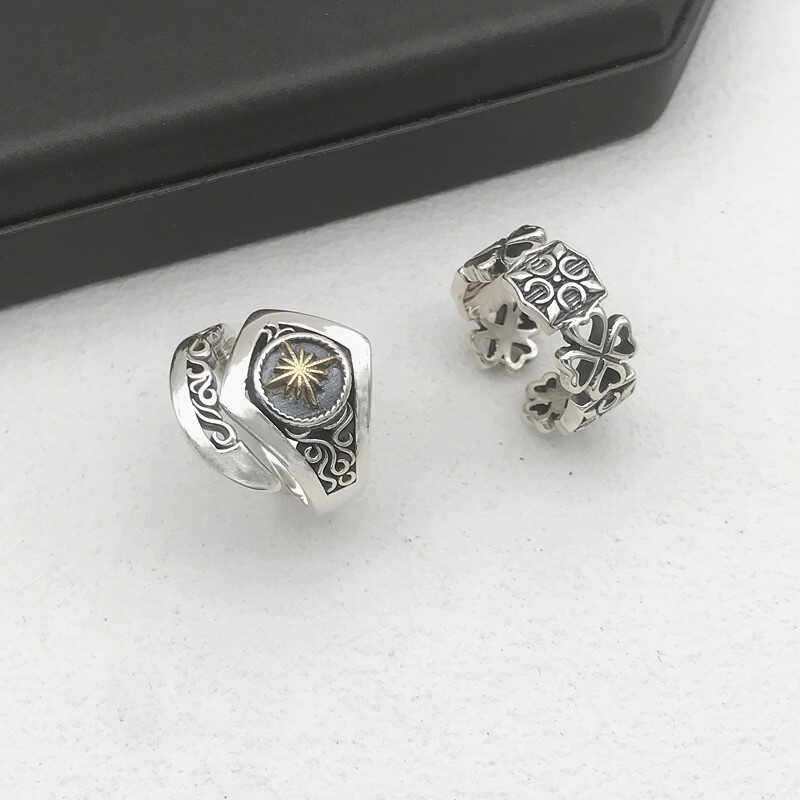 S925纯银戒指藤蔓星芒开口指环时尚个性复古男女款欧美潮流饰品