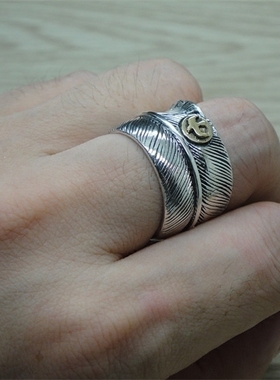 饰品金色老鹰羽毛日韩风开口戒指