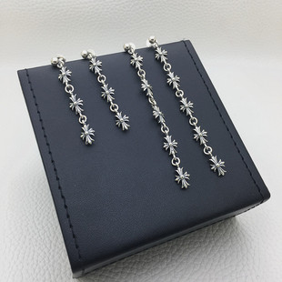 银吉尔 S925纯银复古泰银耳环 时尚三节十字花耳钉女士欧美潮饰