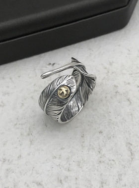 羽毛戒指男纯银复古时尚潮流饰品
