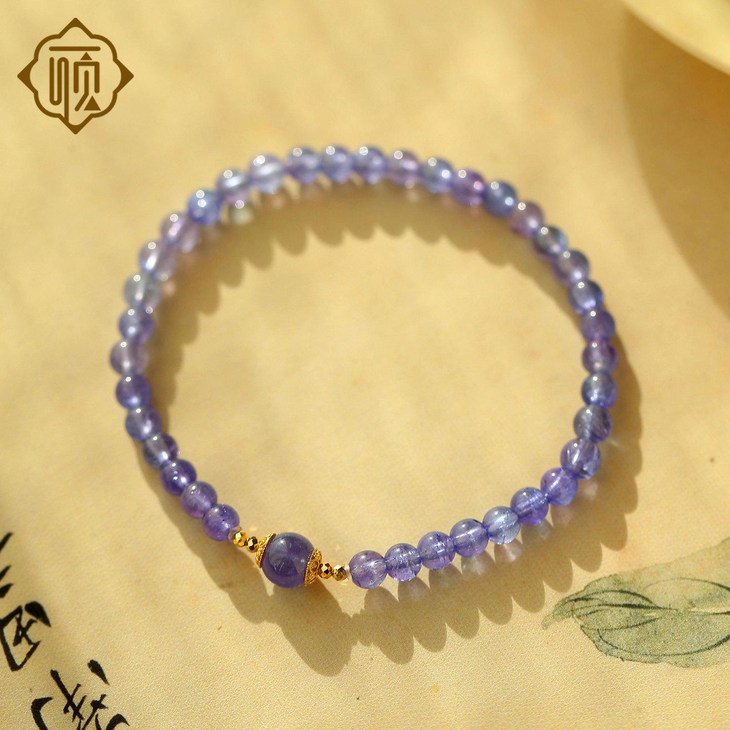 顽石灵靛蓝透紫毕业级玻璃体坦桑石小米珠18K金设计款手串W2-349