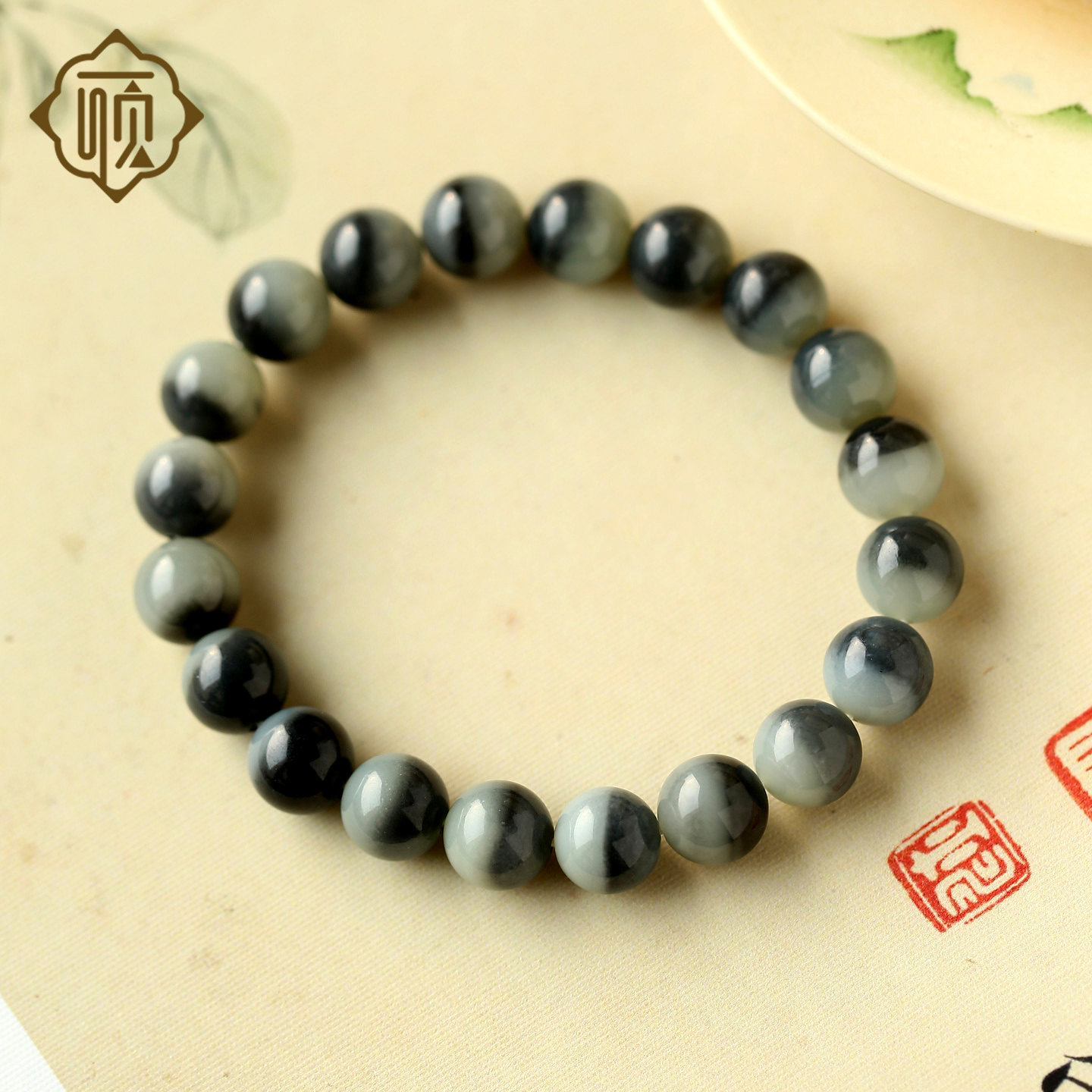 顽石灵意境悠远可遇不可求聚宝盆细肉青花和田玉圆珠手串W1-50,珠宝/钻石/翡翠,手饰,淘宝优惠券,粉丝福利购,淘宝优惠卷