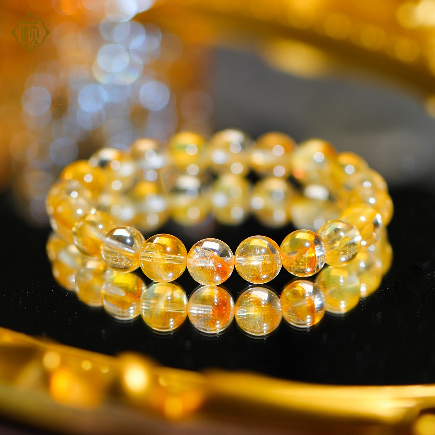 顽石灵 温暖治愈系收藏级黄胶花水晶圆珠单圈款手串W2-168