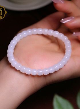 顽石灵 收藏级极简主义的留白白玉和田玉直切珠手串W2-52