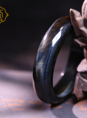 顽石灵 58MM内径幻彩猫眼蓝虎眼石厚桩大料时尚宽版手镯W2-31