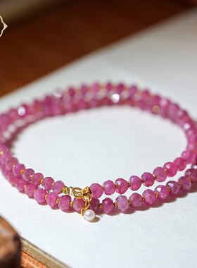 顽石灵棱光燃红焰收藏级刻面红宝石双圈设计款手链W2-262