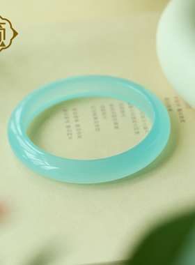 顽石灵 收藏级马尔代夫库里蓝玉髓手镯W1-402