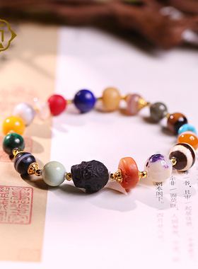 顽石灵 收藏级秘境寻踪多宝古董天珠玛瑙蜜蜡青金石手链W1-261