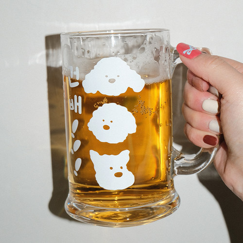 ins可爱小狗大容量啤酒杯玻璃杯