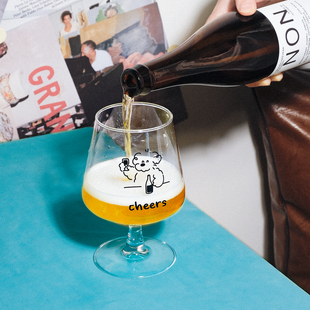 Chokaian原创韩式复古可爱小狗高脚玻璃杯水杯红酒杯大容量ins风