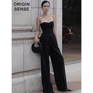女黑色收腰设计感长裤 紧身露锁骨性感抹胸连体裤 新款 泰国潮牌夏季