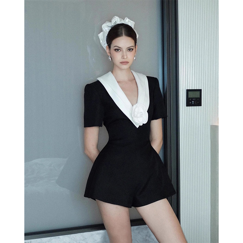 法式复古赫本风撞色高级感连体裤