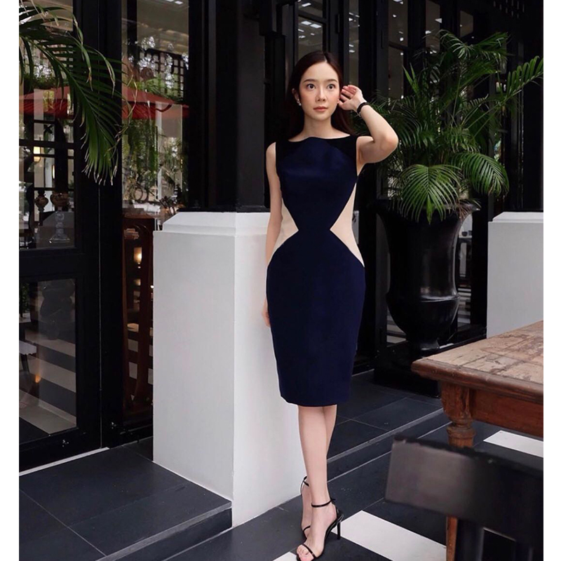潮牌新款修身风包臀无袖连衣裙