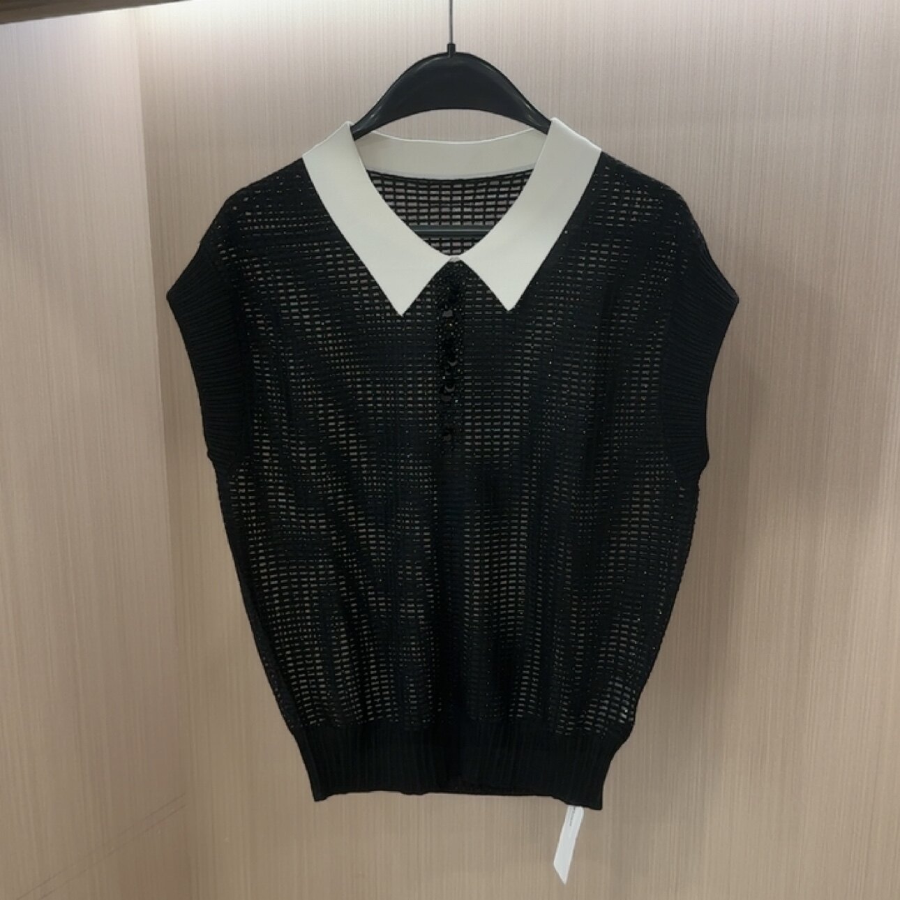 夏季新款女装黑色翻领短袖毛针织毛针织衫