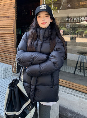 2025冬季新款黑色连帽加厚抗寒包臀面包服短款泡芙显瘦羽绒服女