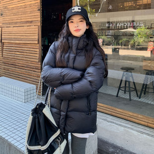 2025冬季新款黑色连帽加厚抗寒包臀面包服短款泡芙显瘦羽绒服女