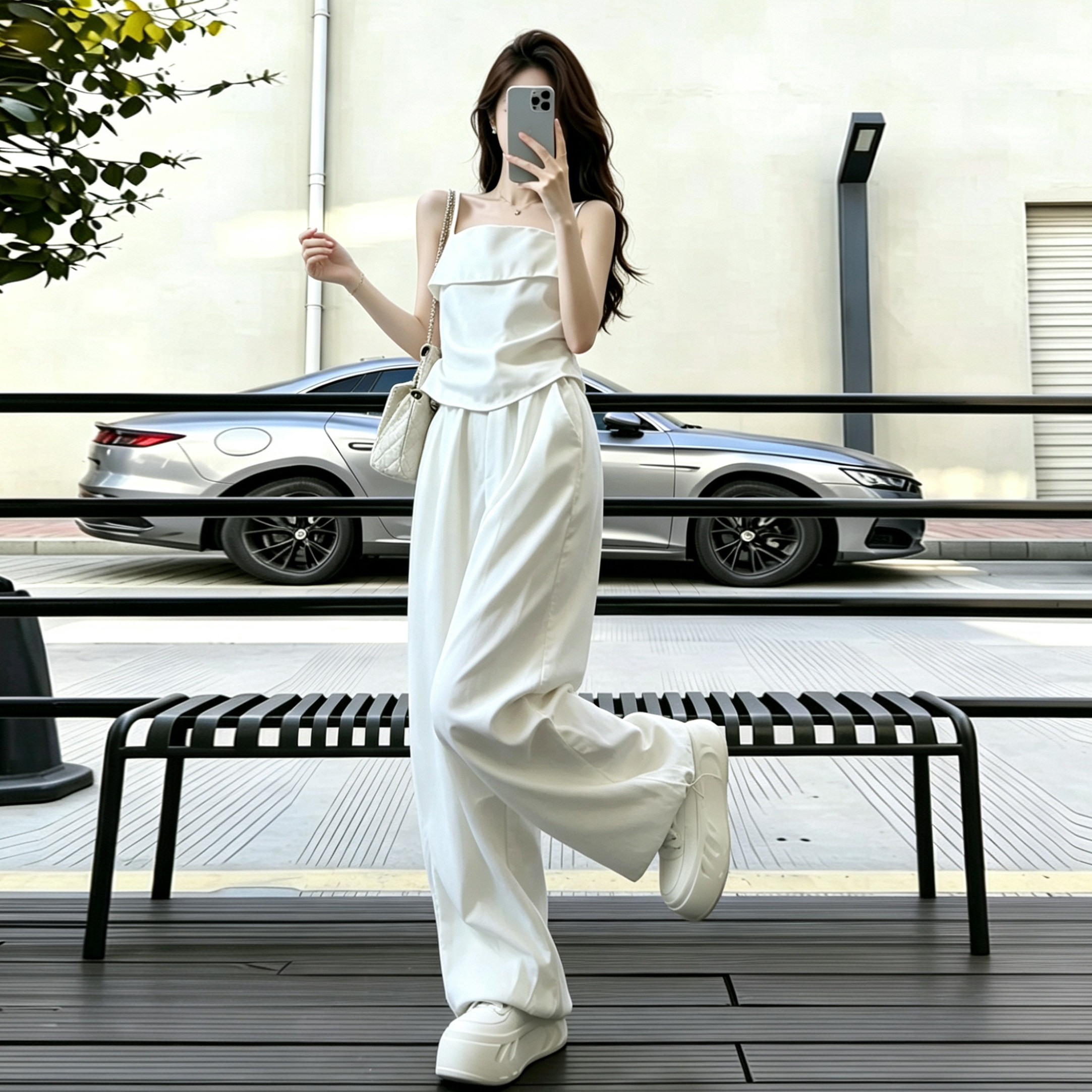2026白色吊带阔腿裤套装女