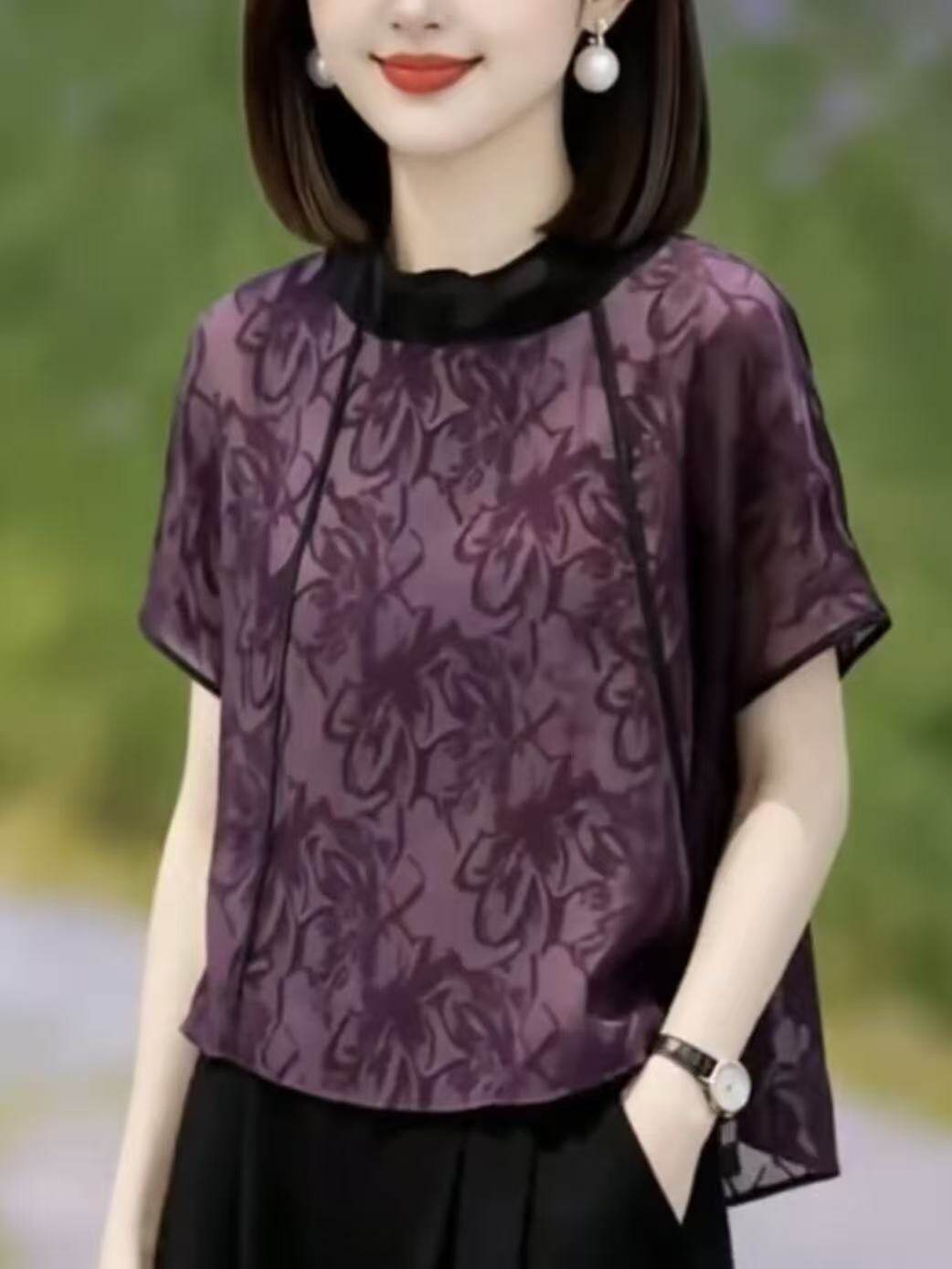 2026夏季新款女士设计感中年妈妈时髦显瘦碎花衬衫大码胖MM女装潮