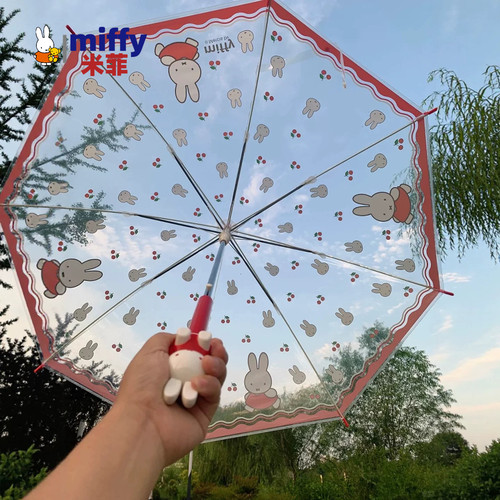MIFFY米菲磨砂透明伞儿童环保伞可爱卡通直杆长柄自动透明伞