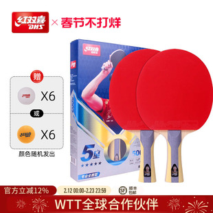 红双喜官方旗舰店 乒乓球拍五星级双拍狂飚5星专业全面型直拍横拍