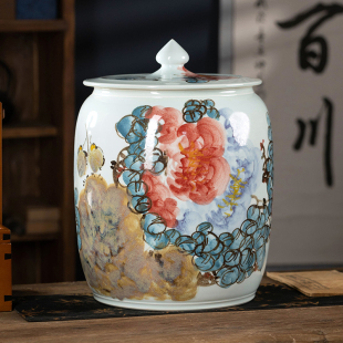 景德镇加厚密封陶瓷米缸油缸面粉桶30斤50斤家用带盖防潮茶叶罐子