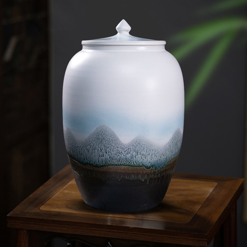 景德镇陶瓷米缸油缸水缸面粉桶20斤50/100防潮家用密封茶叶储物罐
