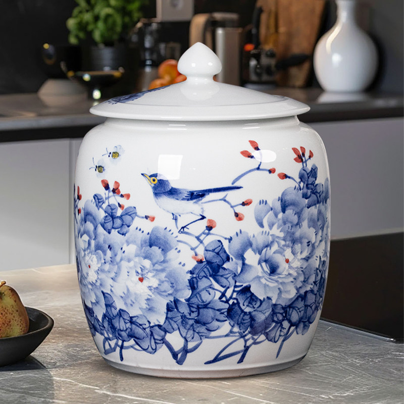 景德镇加厚密封陶瓷米缸油缸面粉桶25/30/50斤家用防潮茶叶储存罐