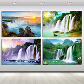 大瀑布海报河流树林森林自然山水风景挂画装 饰画墙贴画挂画定制