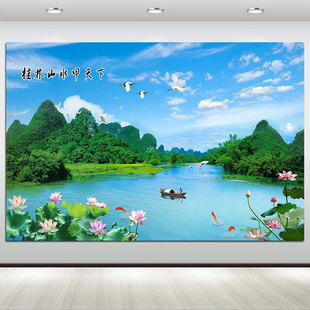 桂林山水甲天下简约现代客厅沙发背景墙装 饰挂画青山绿水风景贴画