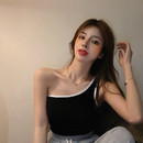 露肩吊带女外穿夏新款 内搭小背心撞色斜肩上衣 心机设计感大码 无袖