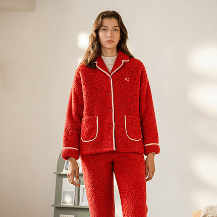 秋鹿湖南省省服睡衣男女冬季加绒加厚保暖秋冬珊瑚绒情侣法兰绒