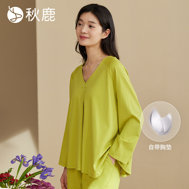 秋鹿女莫代尔拉架棉抑菌睡衣
