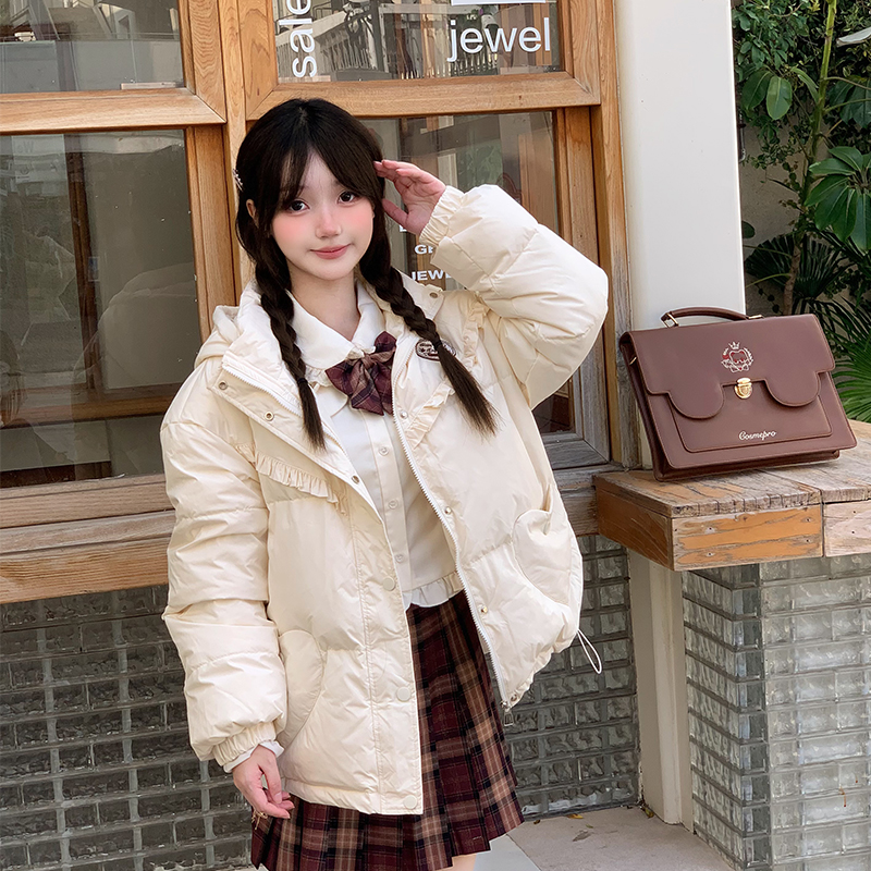 COSME 【咖啡小熊】原创甜美米白色羽绒服百搭短款减龄可爱