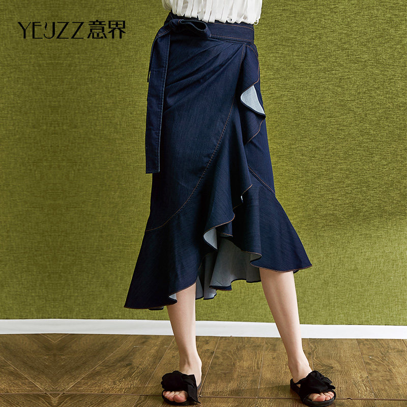 Spring and summer New products Lotus leaf Irregular Half skirt Asymmetry Bandage Mid length version Pendulum cowboy skirtin the Women's clothing/Boutique , Skirts  category - from Buy2taobao.com to provide professional Taobao agent buy service