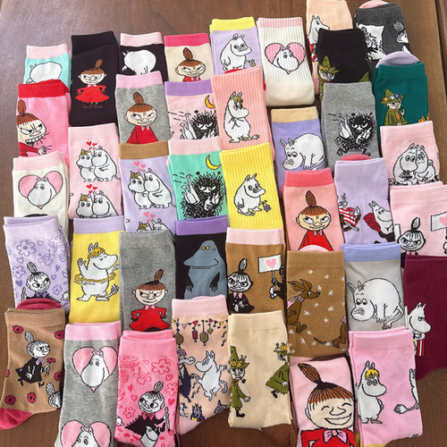 外单亚美姆明卡通动漫中筒袜女秋季甜美风可爱彩色少女袜日系