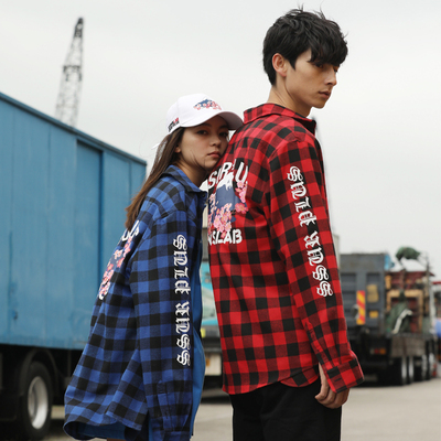 iconslab日本情侣格子衬衫