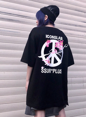 达人潮轩 SSUR PLUS联名ICONSLAB反战樱花短袖男女宽松情侣潮T恤