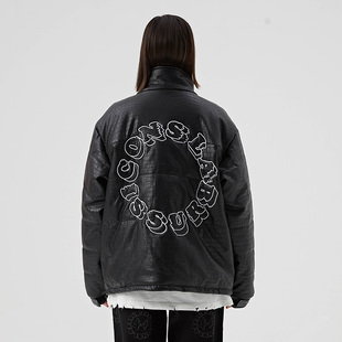 达人潮轩 ICONSLAB联名SSUR PLUS鳄鱼PU皮棉服男女潮牌加厚外套