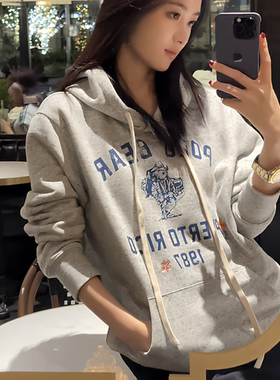 MARES｜RL经典雪花熊宽松休闲连帽卫衣女秋装高级设计感刺绣上衣