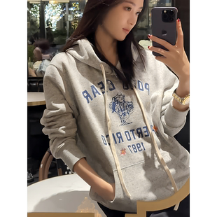 MARES｜RL经典雪花熊宽松休闲连帽卫衣女秋装高级设计感刺绣上衣