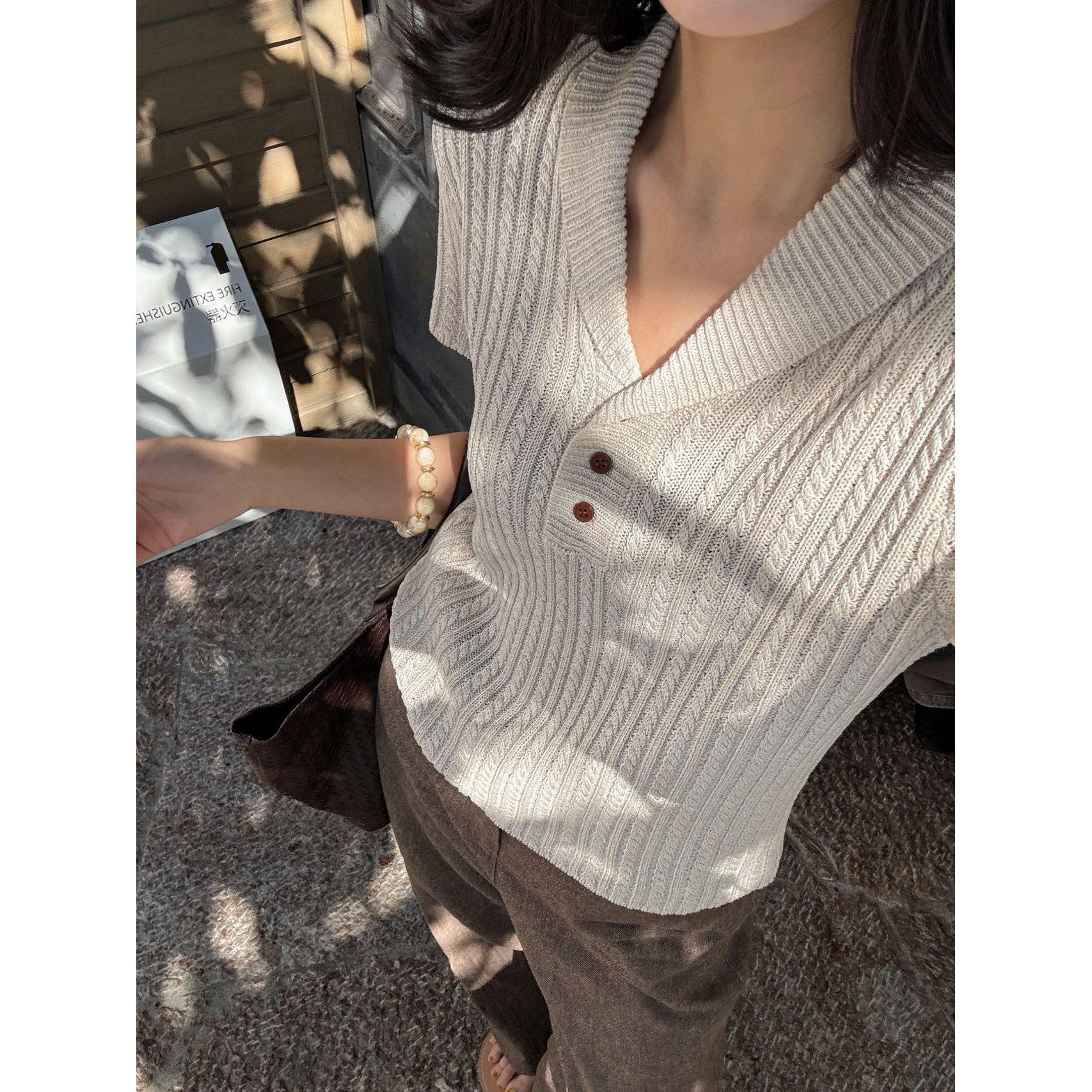 MARES ｜26春季港味老钱风青果领莱赛尔亚麻针织衫女复古麻花上衣