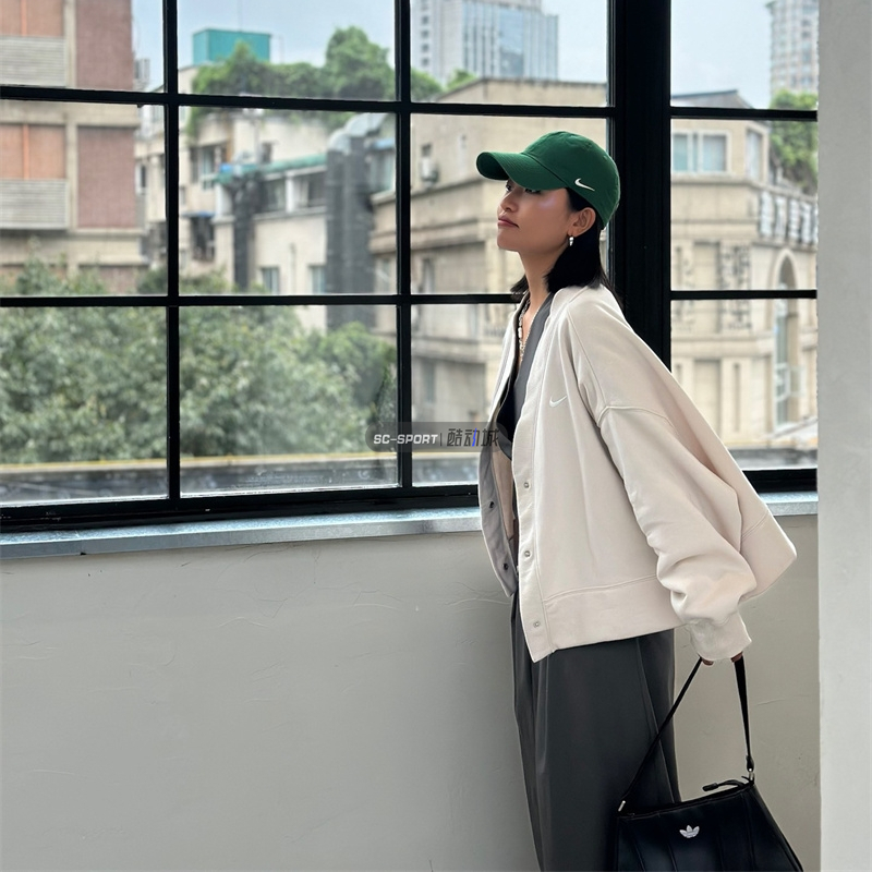 耐克Nike郑钦文同款V领加绒针织开衫春季保暖休闲夹克外套 FB8773