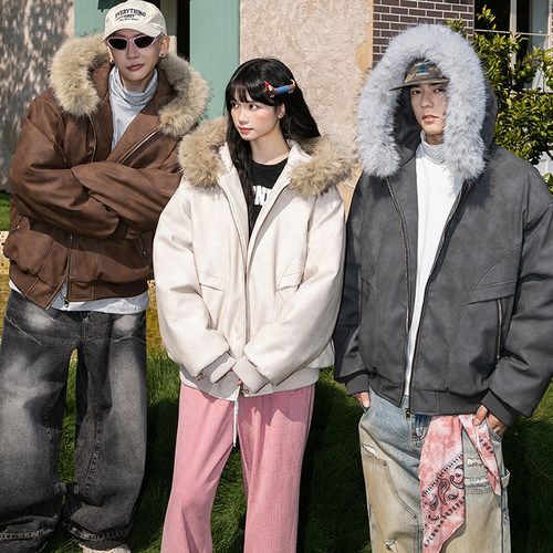 notears美式毛领座山雕冬装棉服