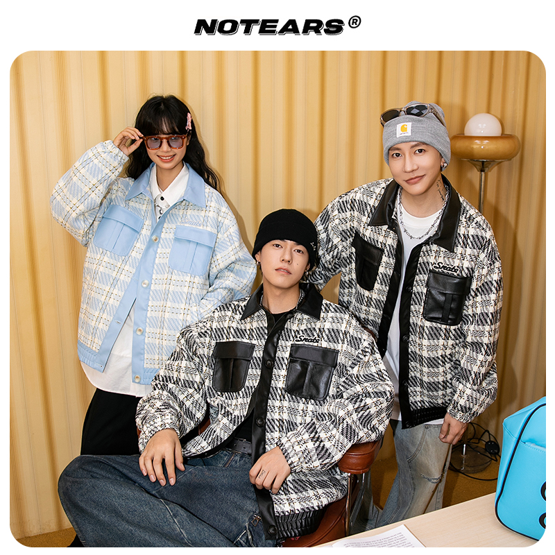 NOTEARS撞色格纹翻领夹克外套