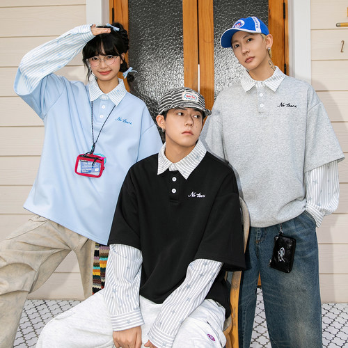 NOTEARS假两件拼接衬衫休闲卫衣